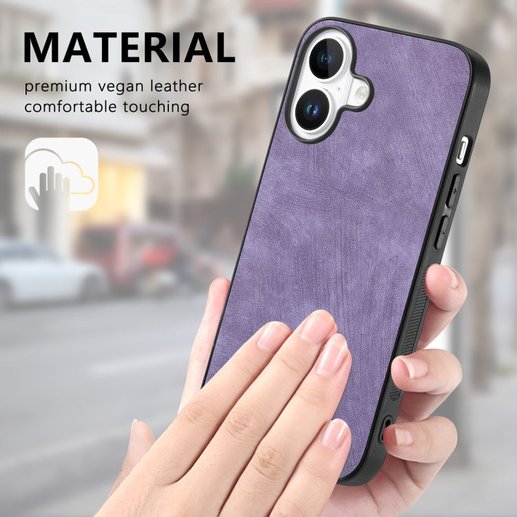 For iPhone 16 Vintage Leather PC Back Cover Phone Case