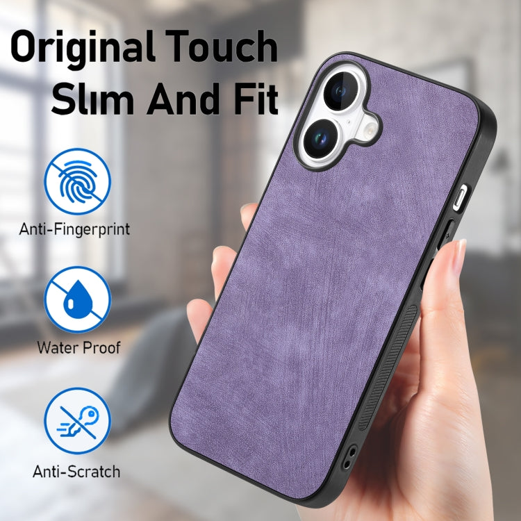 For iPhone 16 Vintage Leather PC Back Cover Phone Case