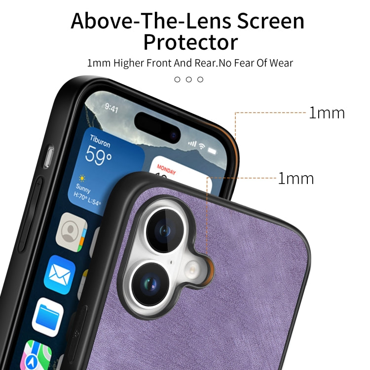 For iPhone 16 Vintage Leather PC Back Cover Phone Case