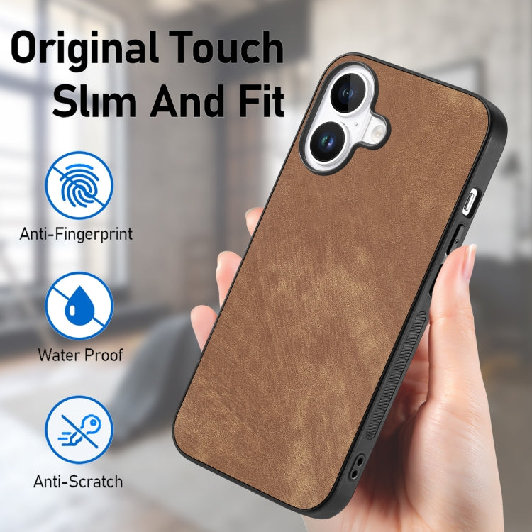 For iPhone 16 Vintage Leather PC Back Cover Phone Case
