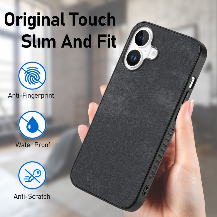 For iPhone 16 Plus Vintage Leather PC Back Cover Phone Case
