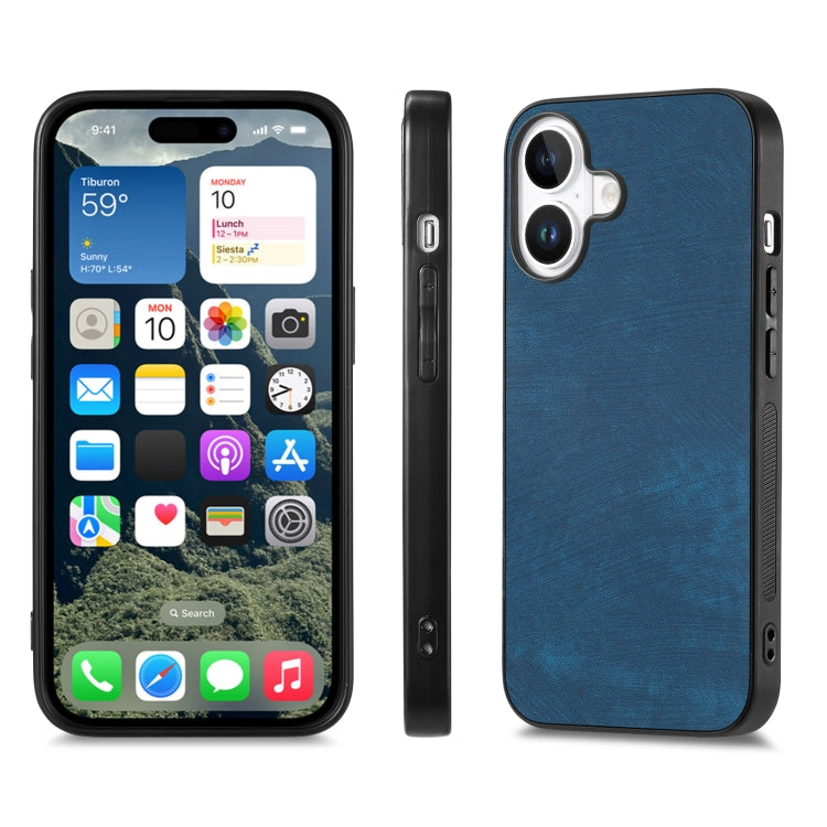For iPhone 16 Plus Vintage Leather PC Back Cover Phone Case
