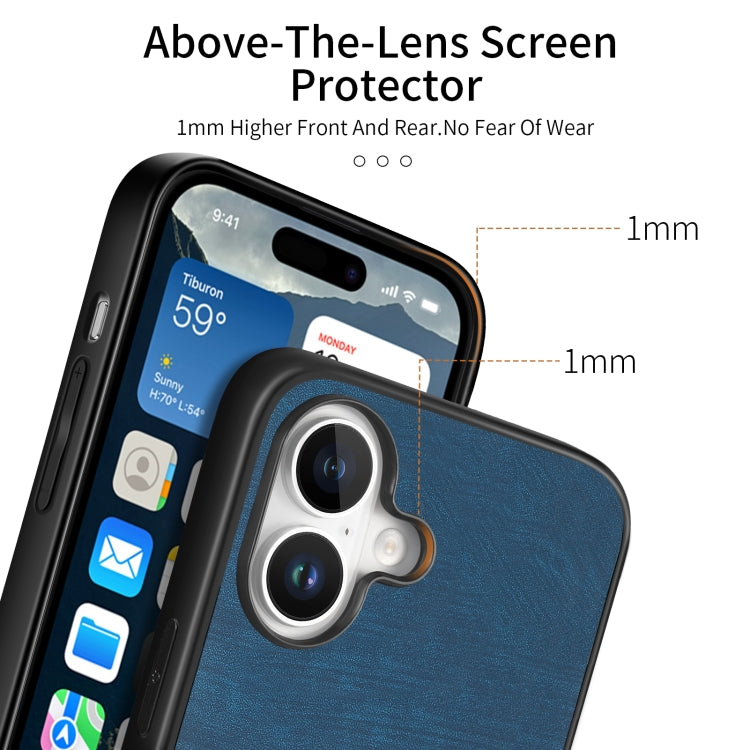 For iPhone 16 Plus Vintage Leather PC Back Cover Phone Case