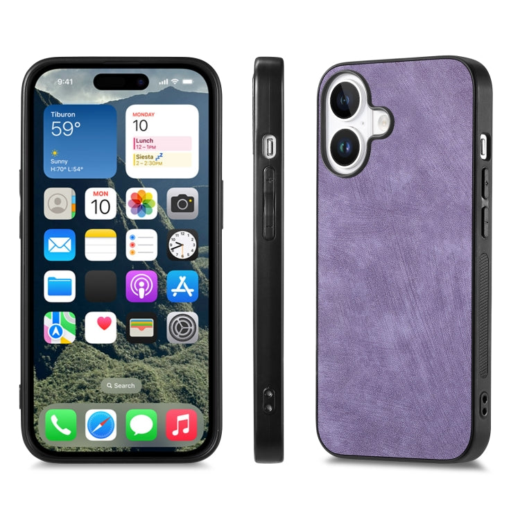 For iPhone 16 Plus Vintage Leather PC Back Cover Phone Case