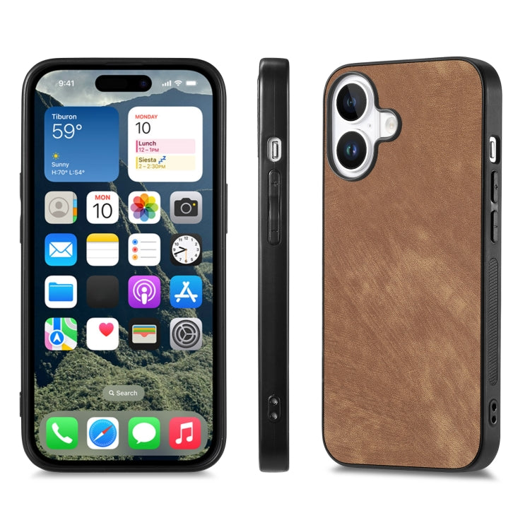 For iPhone 16 Plus Vintage Leather PC Back Cover Phone Case
