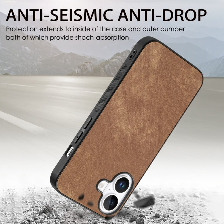For iPhone 16 Plus Vintage Leather PC Back Cover Phone Case