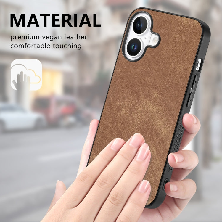 For iPhone 16 Plus Vintage Leather PC Back Cover Phone Case