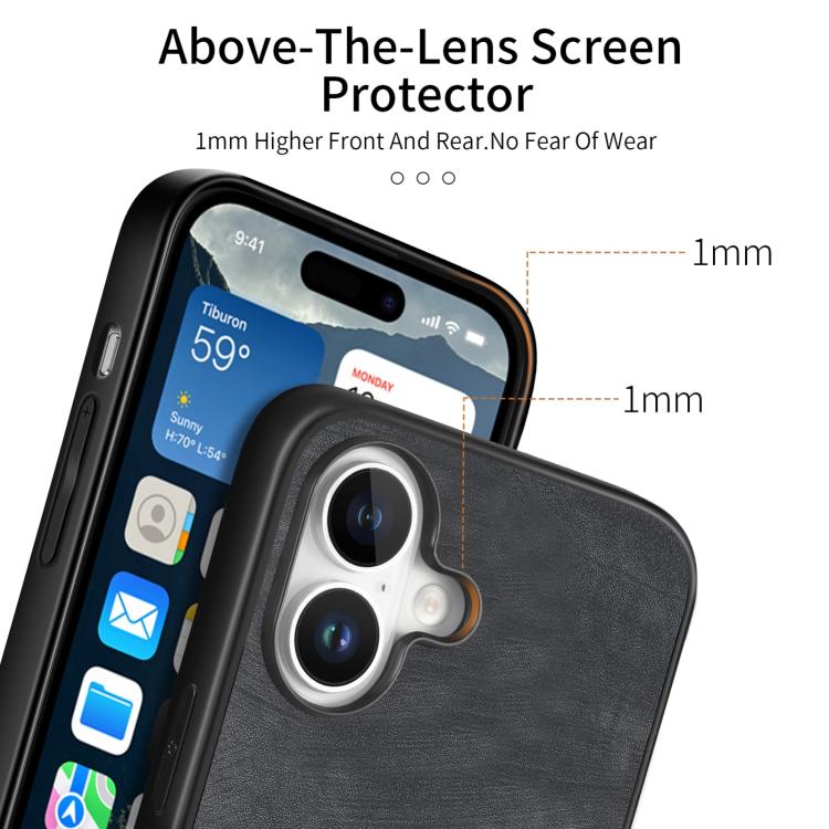 For iPhone 17 Vintage Leather PC Back Cover Phone Case