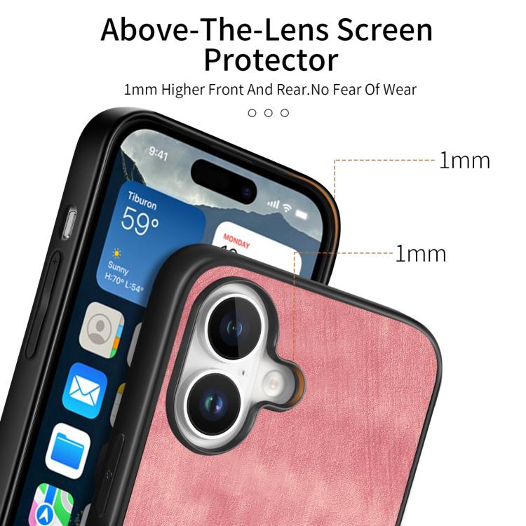 For iPhone 17 Vintage Leather PC Back Cover Phone Case