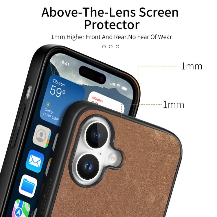 For iPhone 17 Vintage Leather PC Back Cover Phone Case