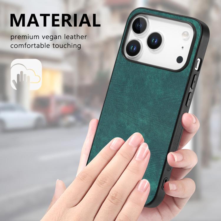For iPhone 17 Pro Vintage Leather PC Back Cover Phone Case