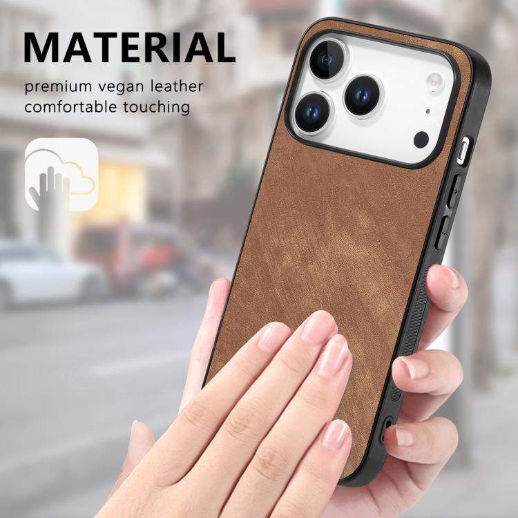 For iPhone 17 Pro Vintage Leather PC Back Cover Phone Case