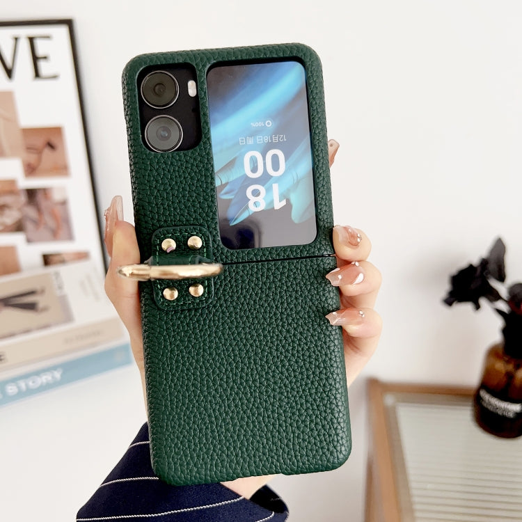 For OPPO Find N2 Filp Litchi Texture Ring Holder Shockproof Phone Case