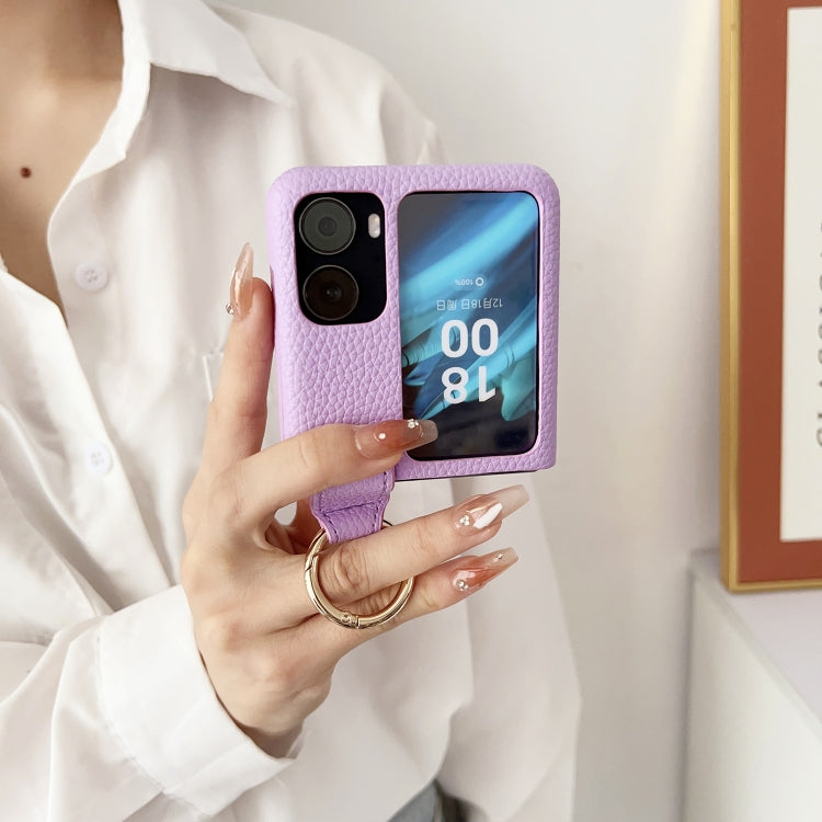 For OPPO Find N2 Filp Litchi Texture Ring Holder Shockproof Phone Case