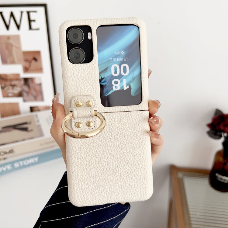 For OPPO Find N2 Filp Litchi Texture Ring Holder Shockproof Phone Case