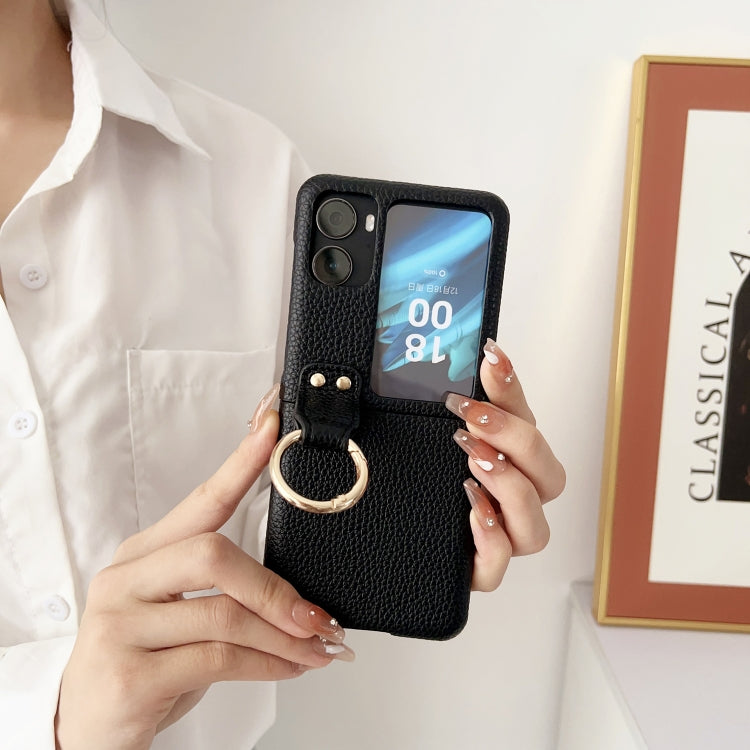 For OPPO Find N2 Filp Litchi Texture Ring Holder Shockproof Phone Case