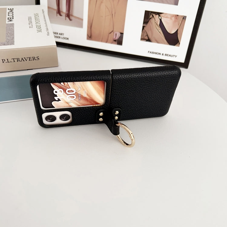 For OPPO Find N2 Filp Litchi Texture Ring Holder Shockproof Phone Case