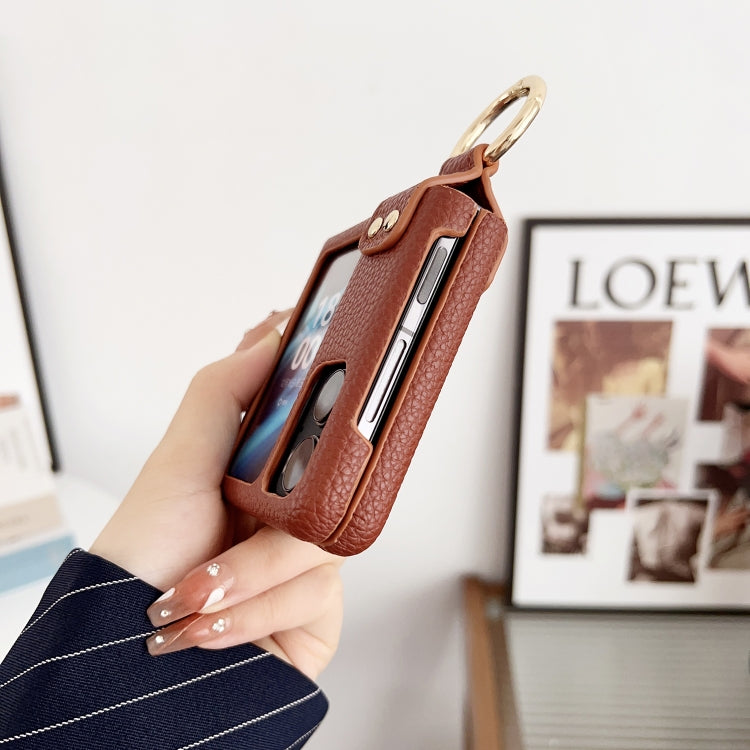 For OPPO Find N2 Filp Litchi Texture Ring Holder Shockproof Phone Case