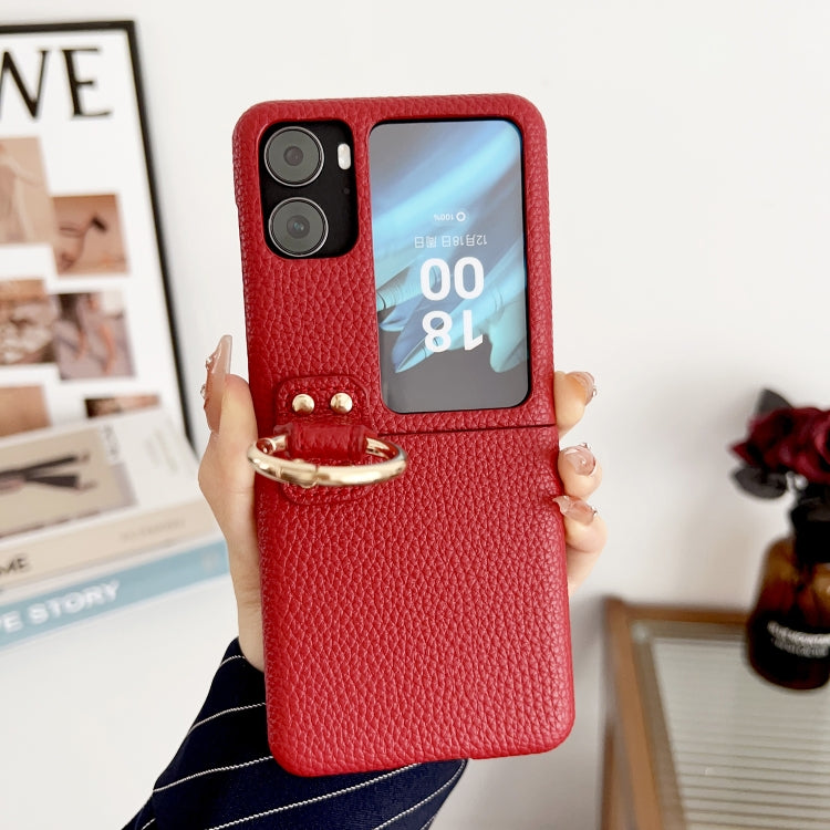 For OPPO Find N2 Filp Litchi Texture Ring Holder Shockproof Phone Case