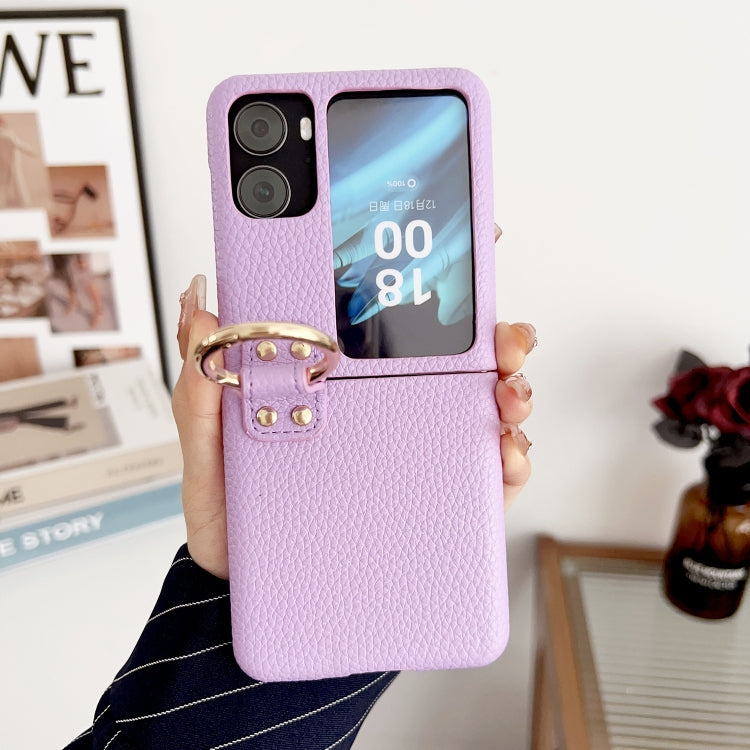 For OPPO Find N2 Filp Litchi Texture Ring Holder Shockproof Phone Case