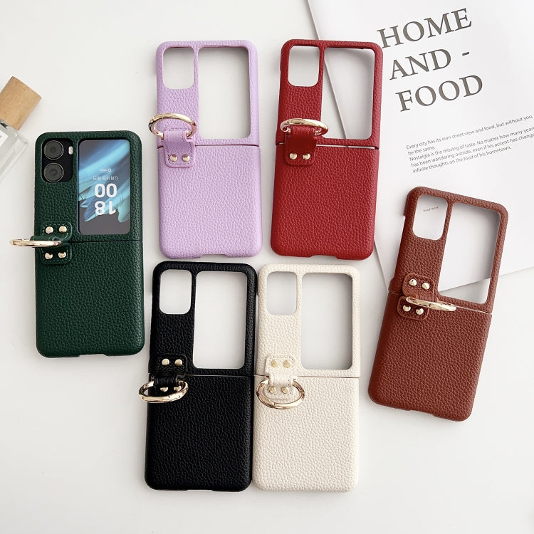 For OPPO Find N2 Filp Litchi Texture Ring Holder Shockproof Phone Case