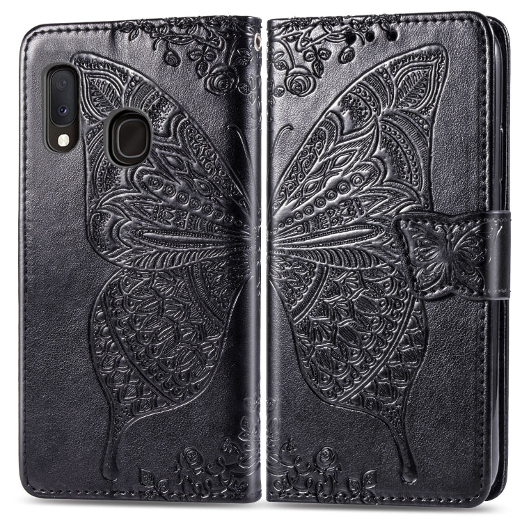 For Galaxy A20e Butterfly Love Flowers Embossing Horizontal Flip Leather Case with Holder & Card Slots & Wallet & Lanyard