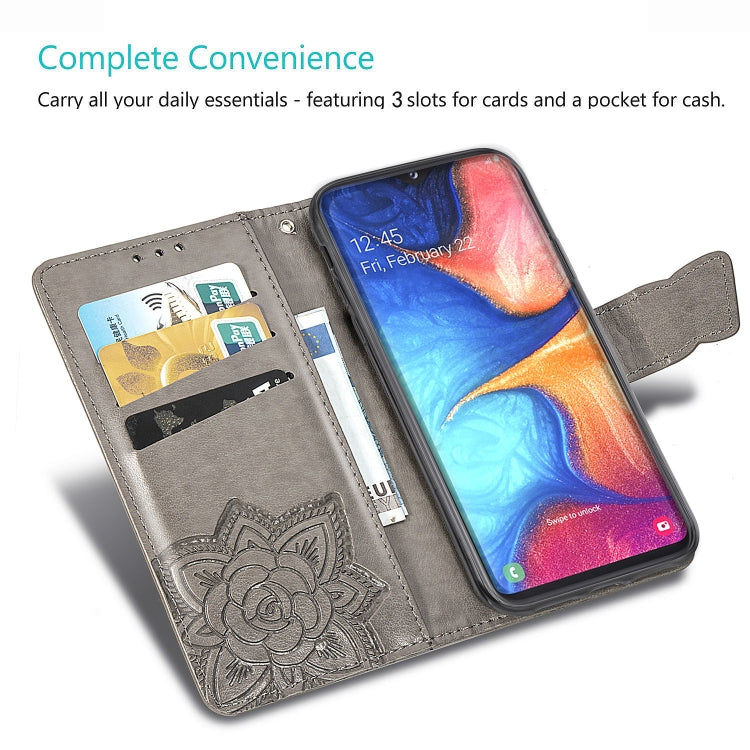 For Galaxy A20e Butterfly Love Flowers Embossing Horizontal Flip Leather Case with Holder & Card Slots & Wallet & Lanyard