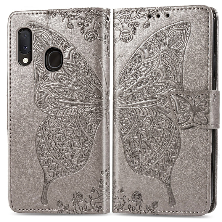 For Galaxy A20e Butterfly Love Flowers Embossing Horizontal Flip Leather Case with Holder & Card Slots & Wallet & Lanyard