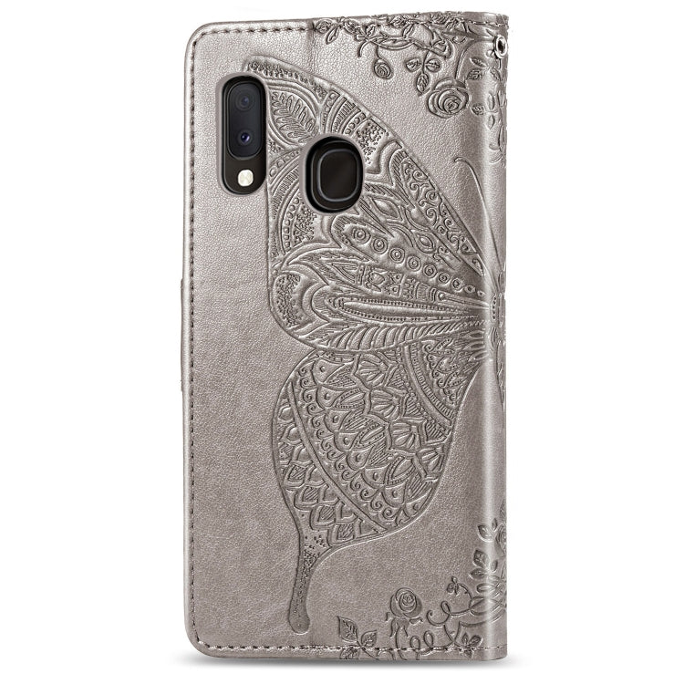 For Galaxy A20e Butterfly Love Flowers Embossing Horizontal Flip Leather Case with Holder & Card Slots & Wallet & Lanyard