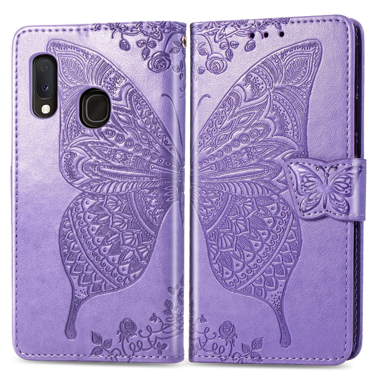 For Galaxy A20e Butterfly Love Flowers Embossing Horizontal Flip Leather Case with Holder & Card Slots & Wallet & Lanyard