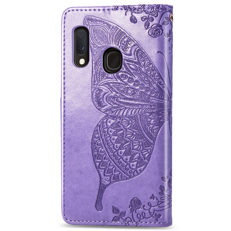 For Galaxy A20e Butterfly Love Flowers Embossing Horizontal Flip Leather Case with Holder & Card Slots & Wallet & Lanyard