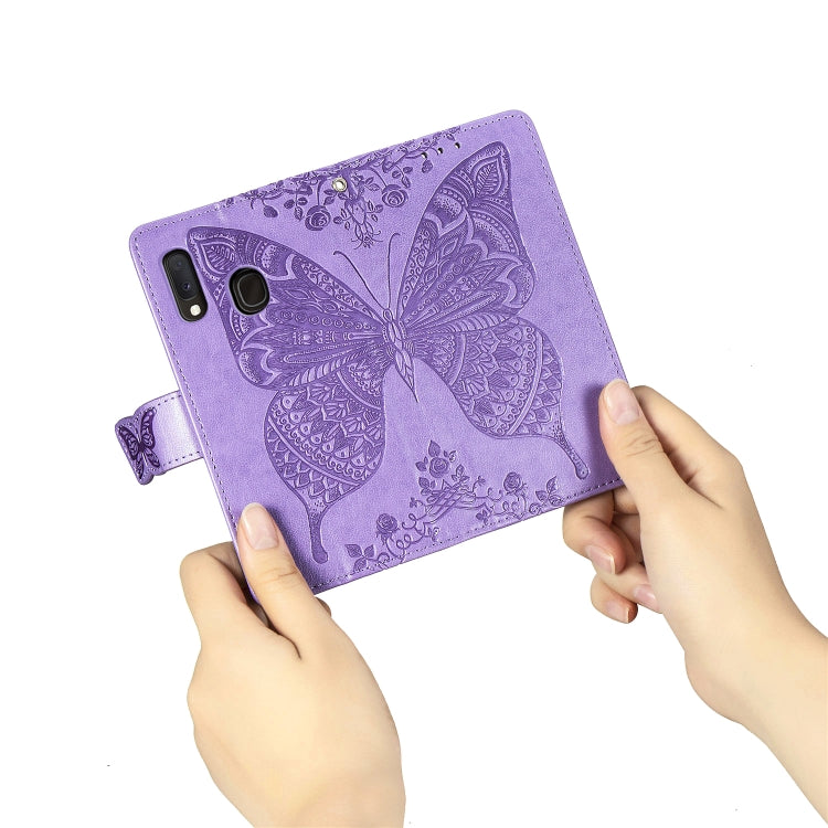 For Galaxy A20e Butterfly Love Flowers Embossing Horizontal Flip Leather Case with Holder & Card Slots & Wallet & Lanyard