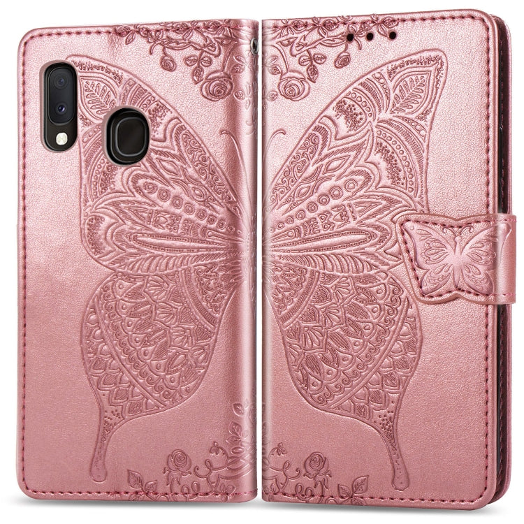 For Galaxy A20e Butterfly Love Flowers Embossing Horizontal Flip Leather Case with Holder & Card Slots & Wallet & Lanyard