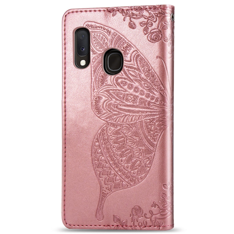 For Galaxy A20e Butterfly Love Flowers Embossing Horizontal Flip Leather Case with Holder & Card Slots & Wallet & Lanyard