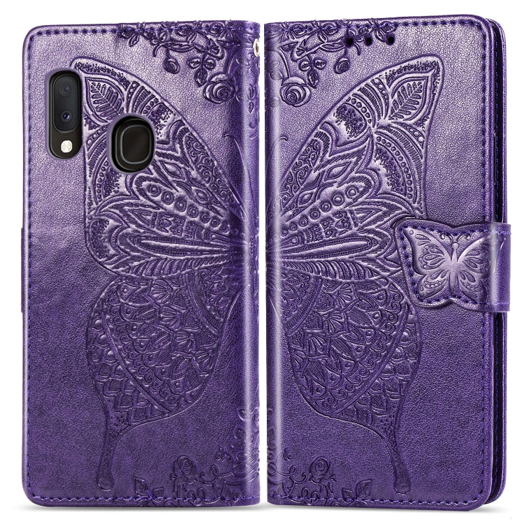 For Galaxy A20e Butterfly Love Flowers Embossing Horizontal Flip Leather Case with Holder & Card Slots & Wallet & Lanyard