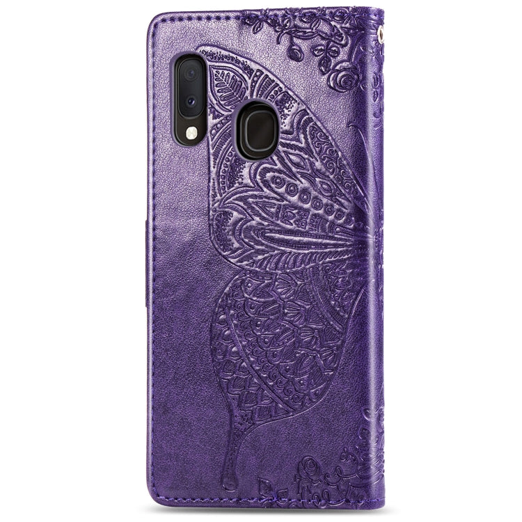 For Galaxy A20e Butterfly Love Flowers Embossing Horizontal Flip Leather Case with Holder & Card Slots & Wallet & Lanyard