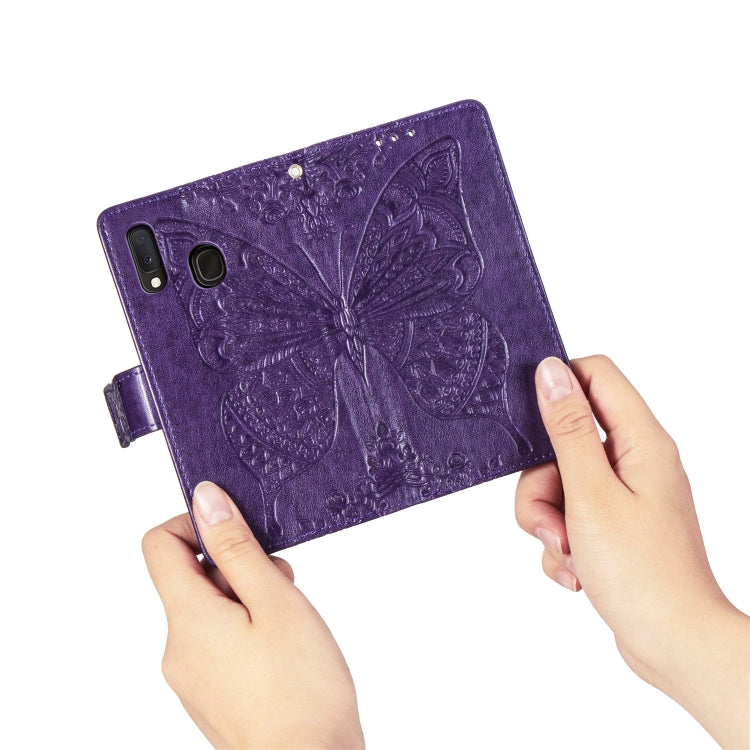 For Galaxy A20e Butterfly Love Flowers Embossing Horizontal Flip Leather Case with Holder & Card Slots & Wallet & Lanyard