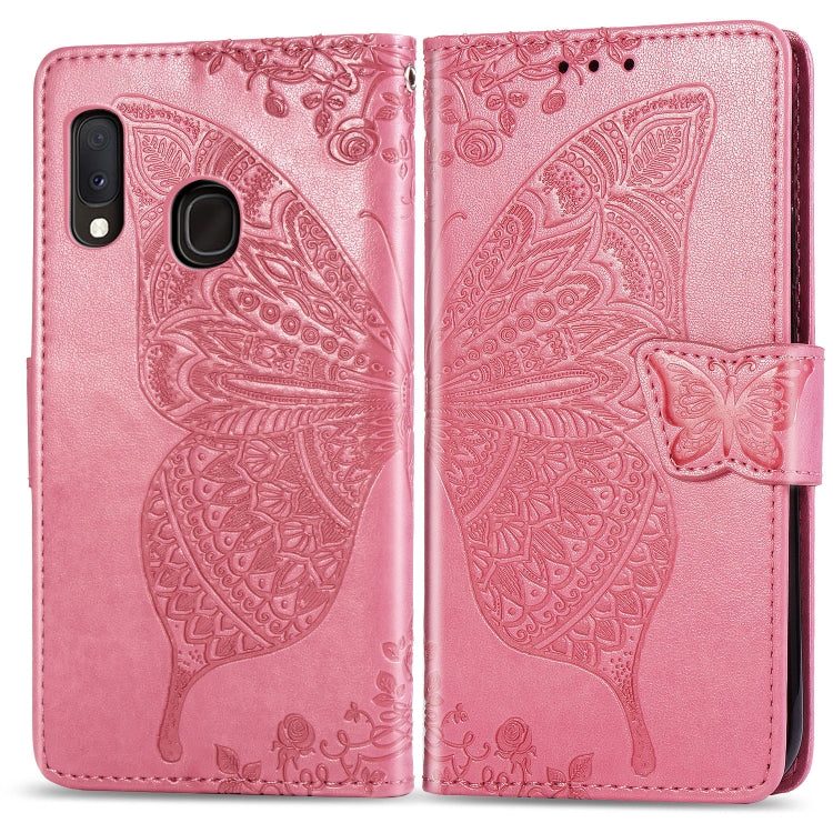 For Galaxy A20e Butterfly Love Flowers Embossing Horizontal Flip Leather Case with Holder & Card Slots & Wallet & Lanyard