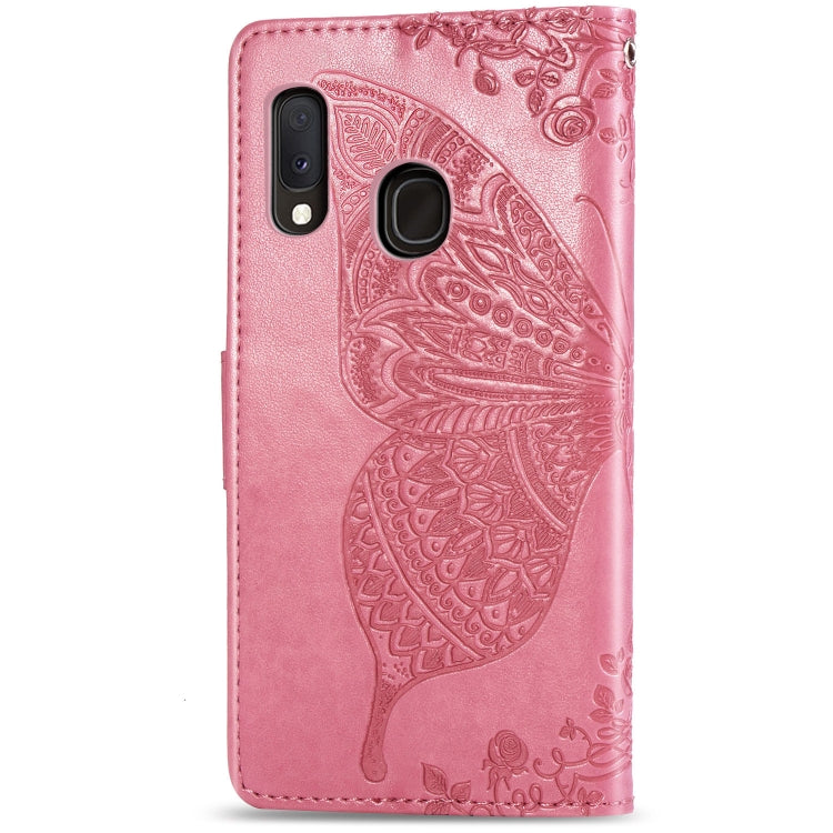 For Galaxy A20e Butterfly Love Flowers Embossing Horizontal Flip Leather Case with Holder & Card Slots & Wallet & Lanyard