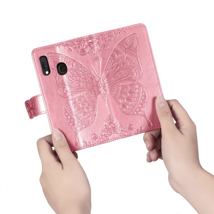 For Galaxy A20e Butterfly Love Flowers Embossing Horizontal Flip Leather Case with Holder & Card Slots & Wallet & Lanyard