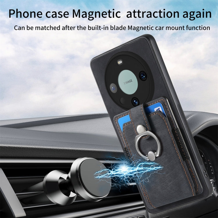 For Huawei Mate 60 Pro Retro Skin-feel Ring Multi-card Wallet Phone Case