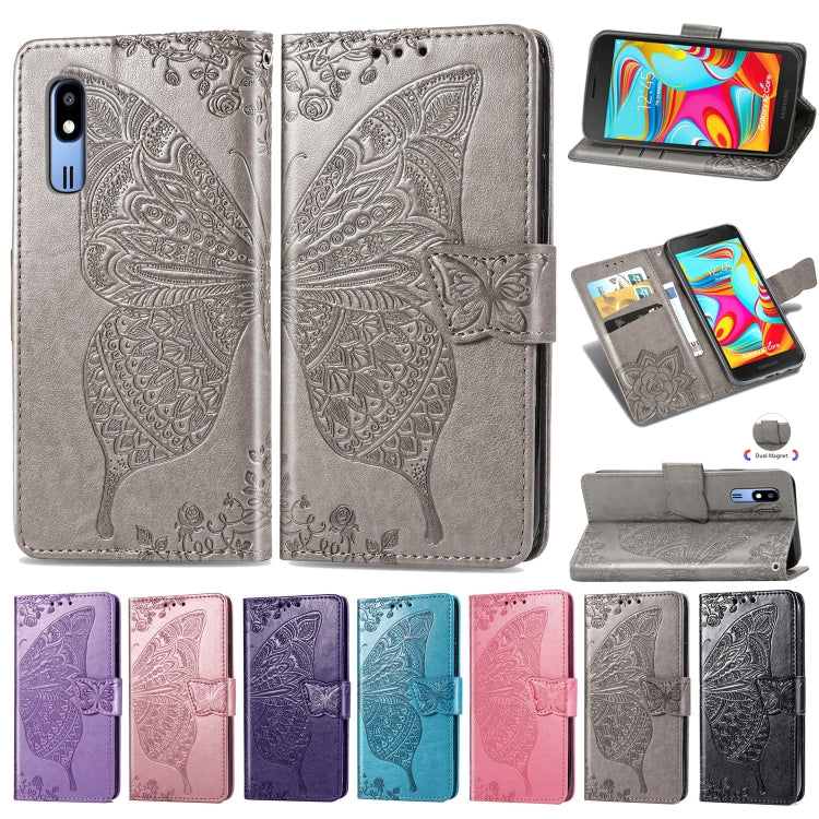 Butterfly Love Flowers Embossing Horizontal Flip Leather Case For Samsung  A2 Core with Holder & Card Slots & Wallet & Lanyard