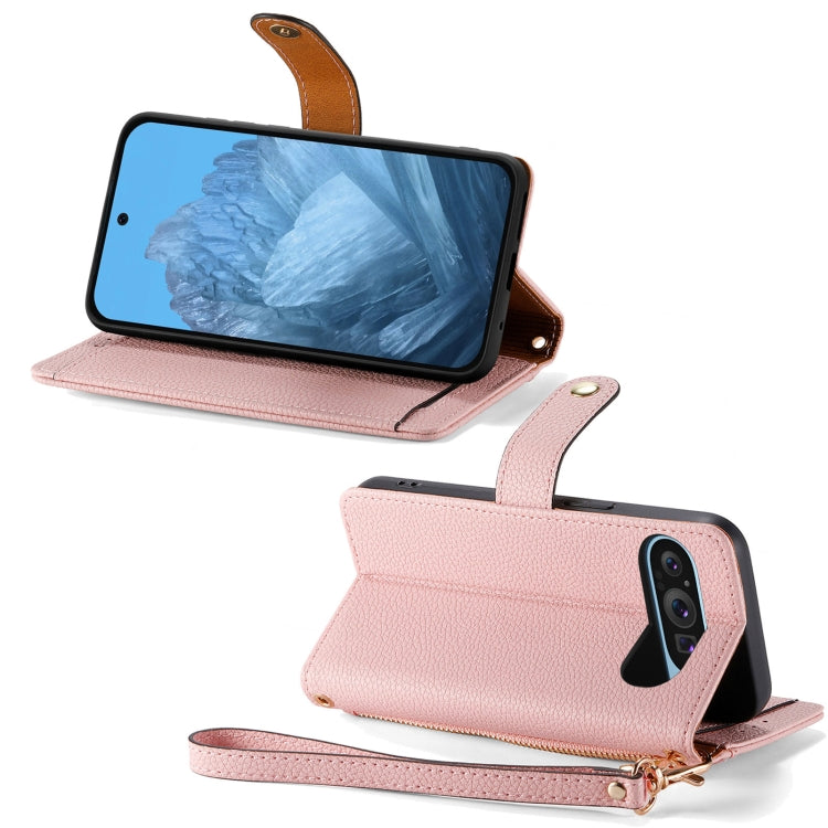 For Google Pixel 9 Love Zipper Lanyard Leather Phone Case