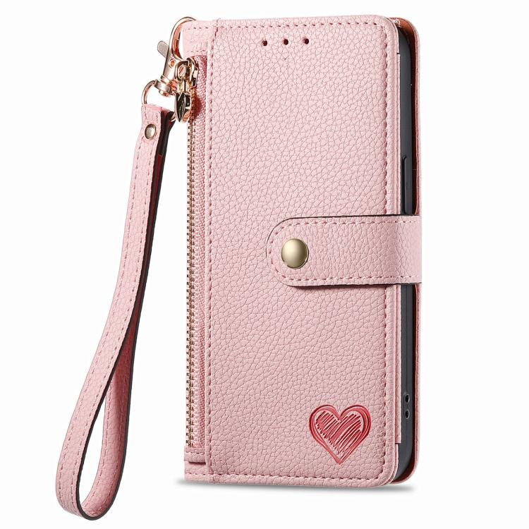 For Google Pixel 9a Love Zipper Lanyard Leather Phone Case