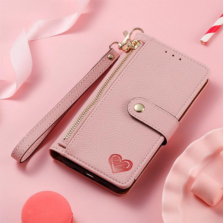 For Google Pixel 9a Love Zipper Lanyard Leather Phone Case