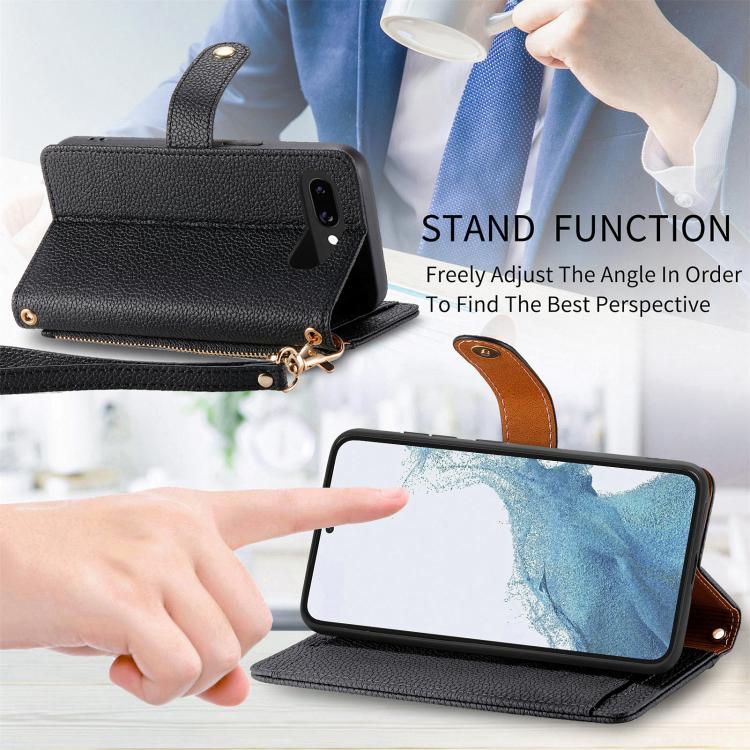 For Google Pixel 9a Love Zipper Lanyard Leather Phone Case