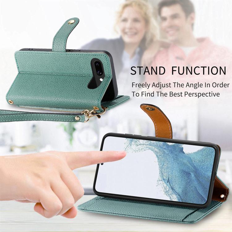For Google Pixel 9a Love Zipper Lanyard Leather Phone Case