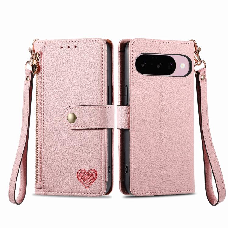 For Google Pixel 10 / 10 Pro  Love Zipper Lanyard Leather Phone Case