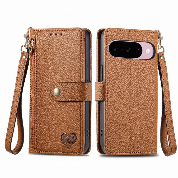 For Google Pixel 10 / 10 Pro  Love Zipper Lanyard Leather Phone Case