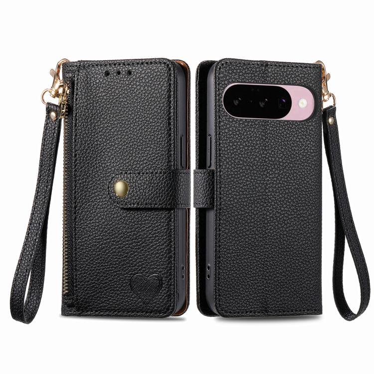 For Google Pixel 10 / 10 Pro  Love Zipper Lanyard Leather Phone Case